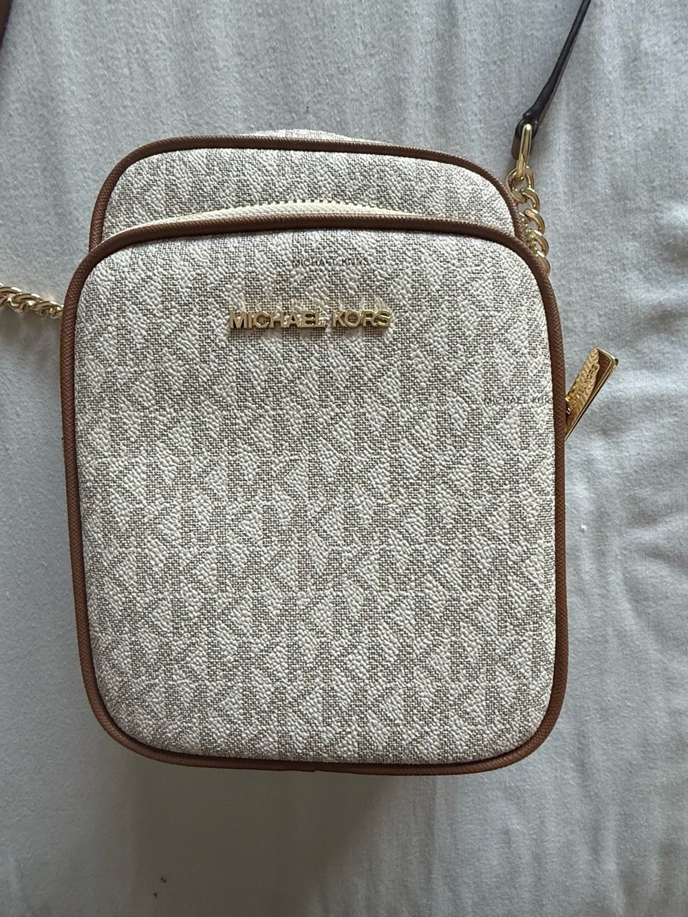 Michael Kors Cream and Brown Trim Crossbody Bag